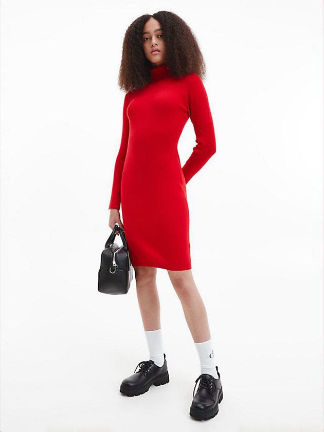 Calvin Klein USA Roll Neck Jumper Womens Dress Red 5421309-ZF